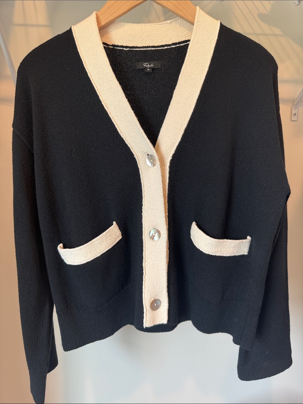 Rails Geneva Cardigan Black and Ivory Casual Workwear Wide Sleeves V Neck